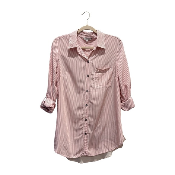 John Mark Stripe Embroidered Button Down Long Sleeve Shirt Floral Pink Size M - Picture 2 of 10